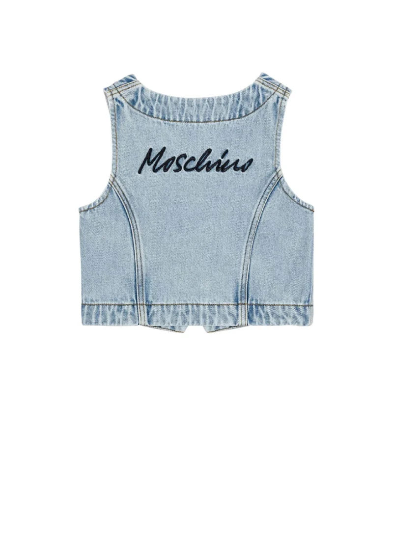 Елек от деним с бродерия Moschino Kids — снимка 2
