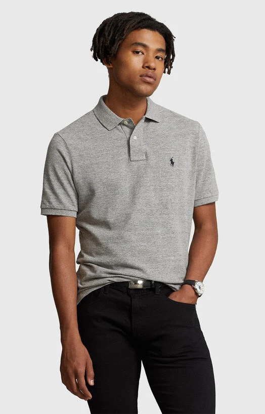 Памучен поло-шърт в сив цвят