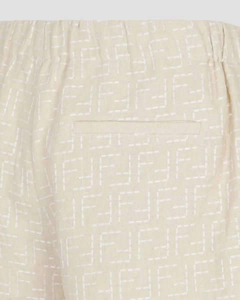 Beige Linen FF Jacquard Shorts — снимка 3