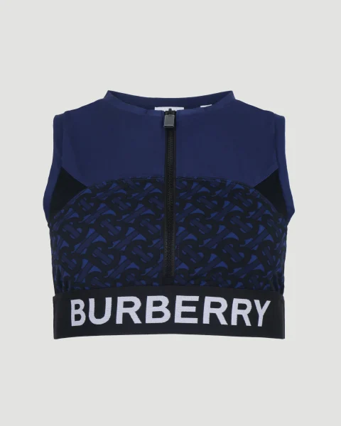 Monogram Print Zip-Up Cropped Top