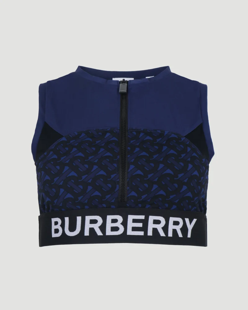 Monogram Print Zip-Up Cropped Top