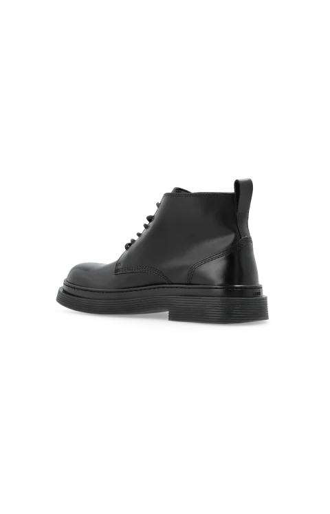 Leather Lace-Up Ankle Boots in Black — снимка 3