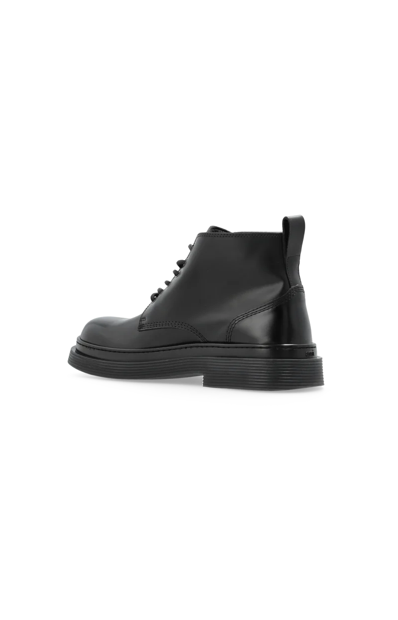 Leather Lace-Up Ankle Boots in Black — снимка 3