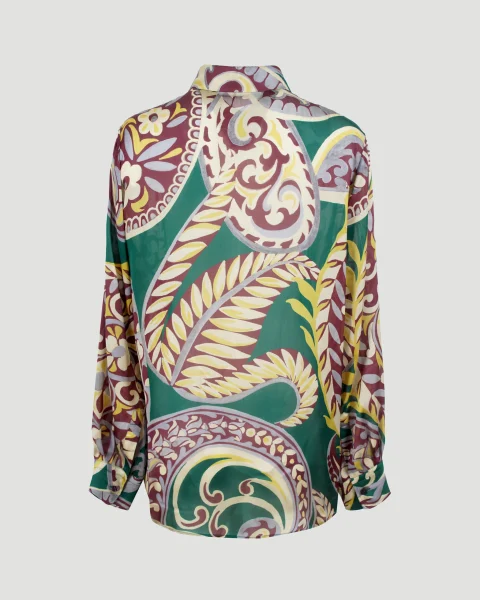 Paisley-Print Silk Shirt in Multicolour — снимка 3