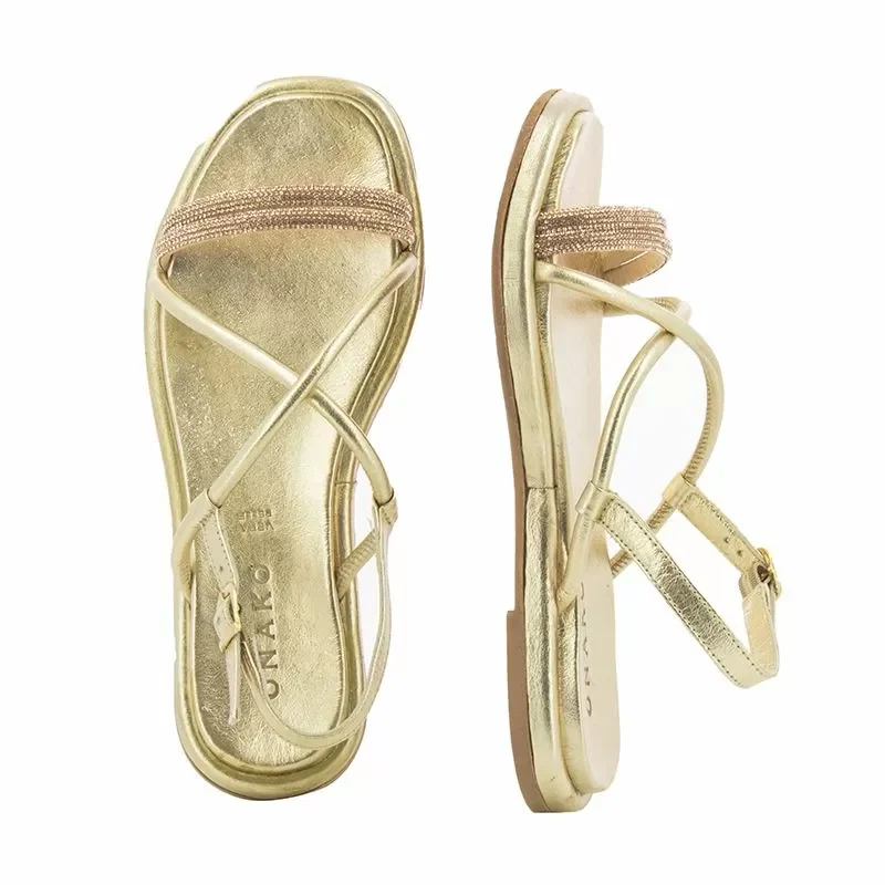 Дамски Равни Сандали ONAKO – 2372 ALL METALIC GOLD — снимка 5