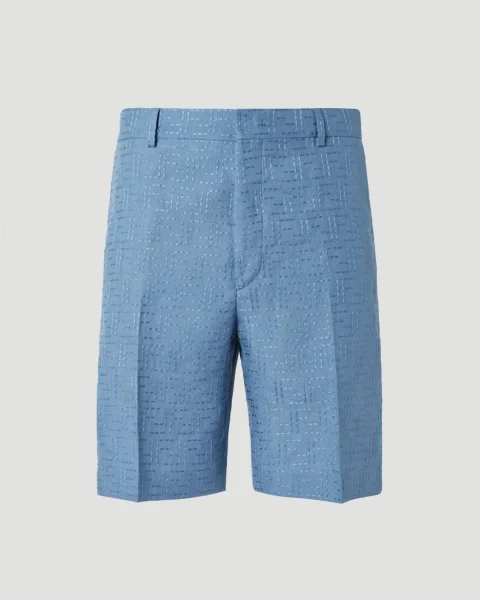 Blue Linen FF Jacquard Shorts