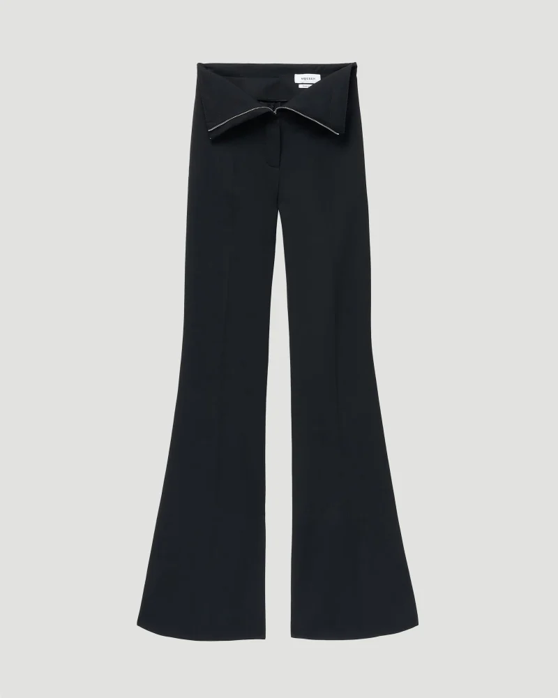 Fold-Over Waist Tailored Trousers in Black