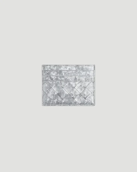 Intrecciato Credit Card Case in Silver