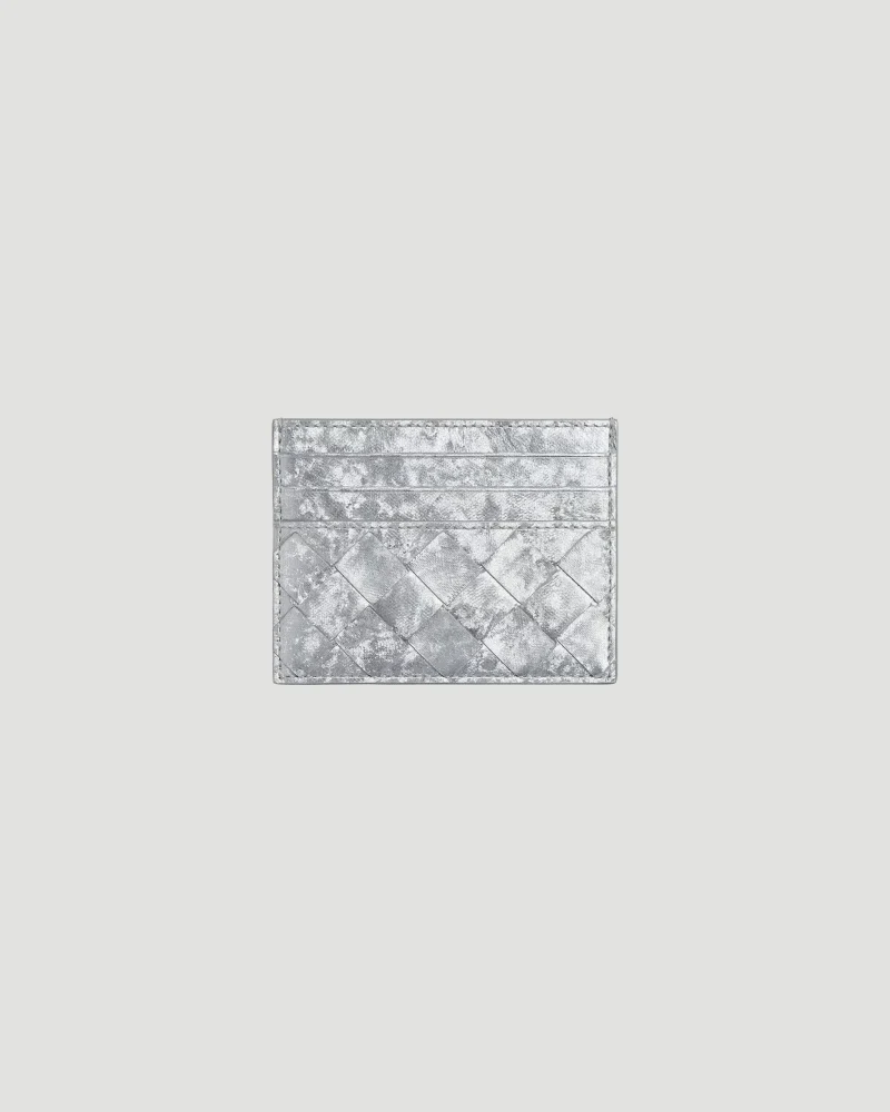 Intrecciato Credit Card Case in Silver