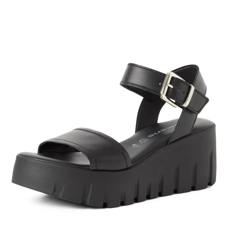Дамски Сандали На Платформа TAMARIS – 1-28712-42-003 BLACK LEATHER — снимка 3