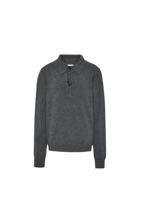Wool Polo Sweater in Grey