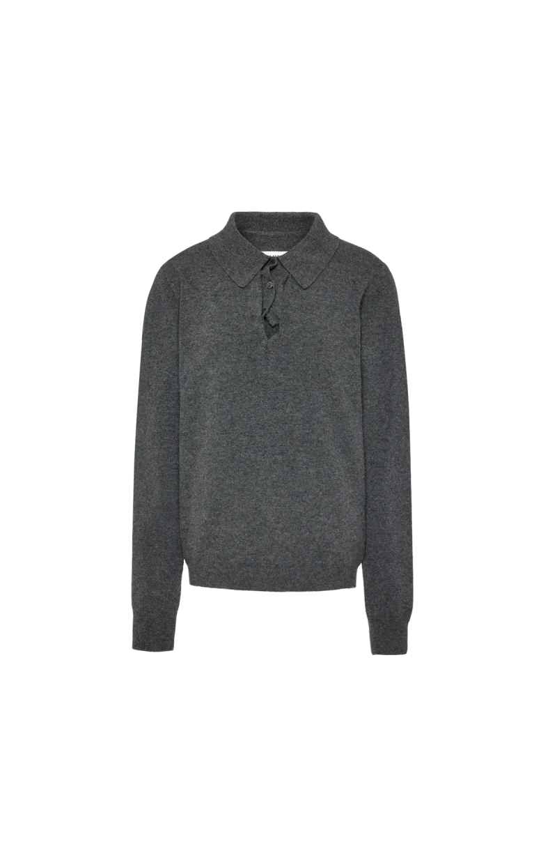 Wool Polo Sweater in Grey